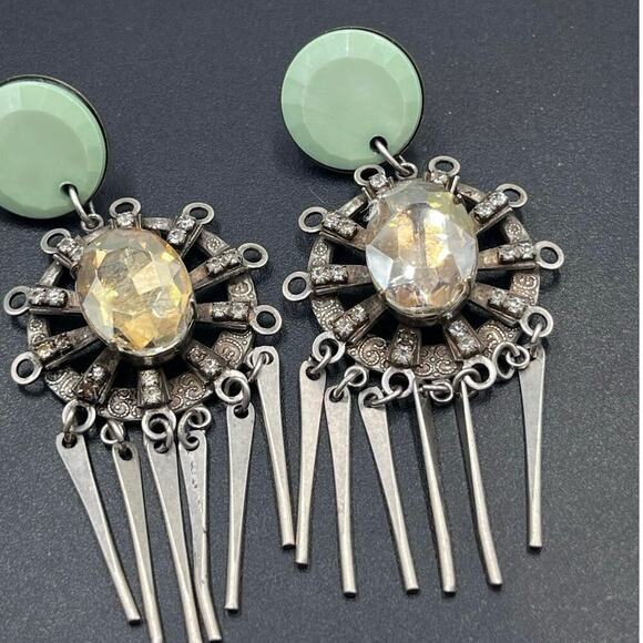 Dannijo Signed Crystal Carter Silver Tone Spear Dangle Earrings - Picture 11 of 12